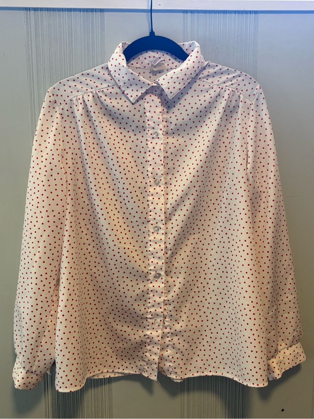 Vintage Pins & Needles White Button-Down Shirt with Red Polka Dots